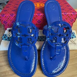 #310: Tory Burch Miller Glossy Nautical Blue Sandals~Size 9